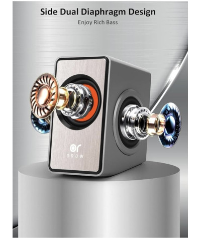 OROW głośnik PC, 12 W mini głośnik do komputera, głośnik USB z membraną basową, mały głośnik komputerowy (srebrny