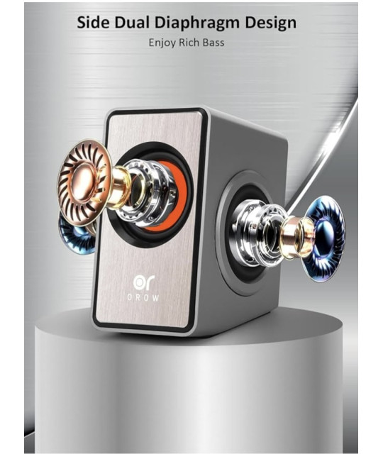 OROW głośnik PC, 12 W mini głośnik do komputera, głośnik USB z membraną basową, mały głośnik komputerowy (srebrny