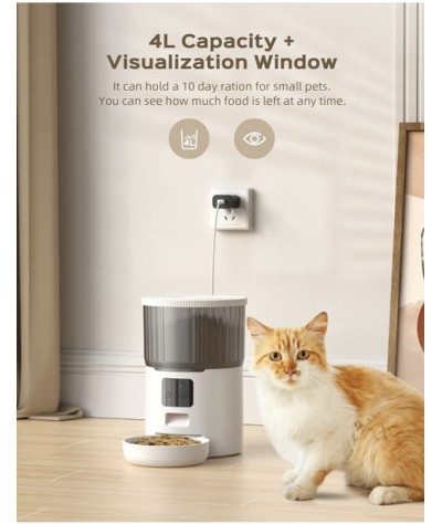 Karmnik dla kotów: 4 l, automatyczna karma dla kotów, WiFi, z funkcją 10s, automatyczny dozownik karmy dla kota