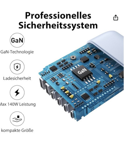 MiLi GaN 6-portowa ładowarka 140 W z torbą, zasilacz sieciowy z 4 USB-C i 2 USB-A, stacja szybkiego ładowania