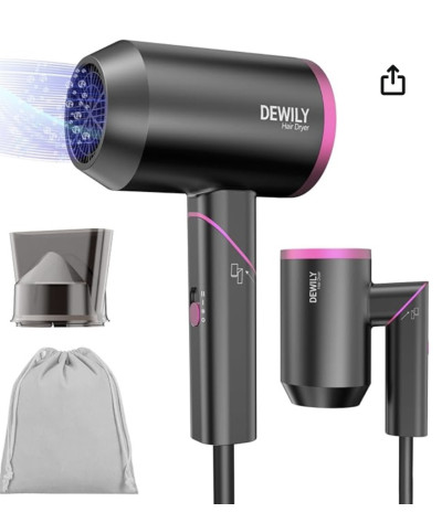 Mini suszarka do włosów podróżnych - jonowa suszarka do włosów, poręczna i kompaktowa, 1800 W, składany uchwyt
