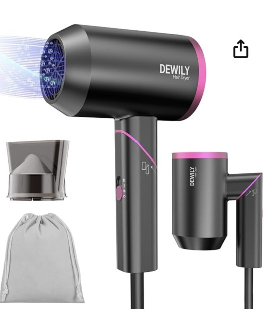 Mini suszarka do włosów podróżnych - jonowa suszarka do włosów, poręczna i kompaktowa, 1800 W, składany uchwyt