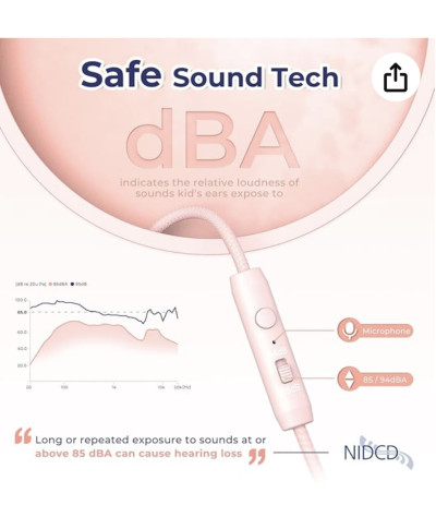 Słuchawki Tribit z mikrofonem, słuchawki przewodowe nauszne dla dziewcząt z ograniczoną głośnością 85 dB/94 dB, gniazdo 3,5 mm