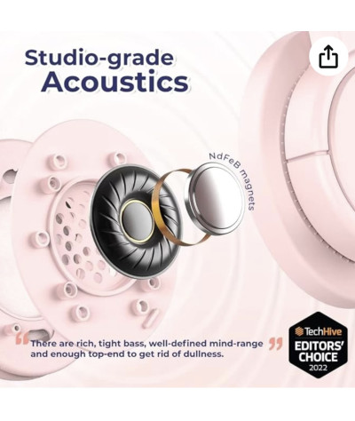 Słuchawki Tribit z mikrofonem, słuchawki przewodowe nauszne dla dziewcząt z ograniczoną głośnością 85 dB/94 dB, gniazdo 3,5 mm